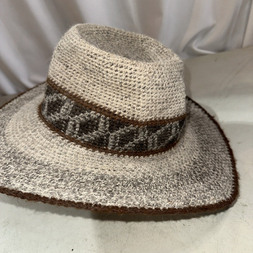 Vintage Handmade in Peru Hand Woven Crocheted Cowboy Aztec South American Hat - Picture 4 of 7